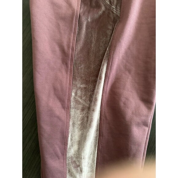PINK Cozy Yoga Pants Velvet Trim High Waist Leggings Athleisure Pink 7/8 Comfy - Picture 8 of 8